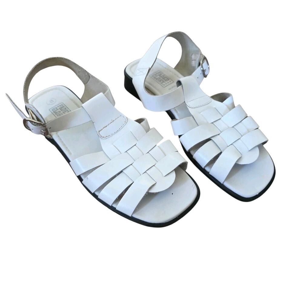 Vintage 90s Y2K Faded Glory White Leather Fisherman Sandals Women Size 8 Buckle
